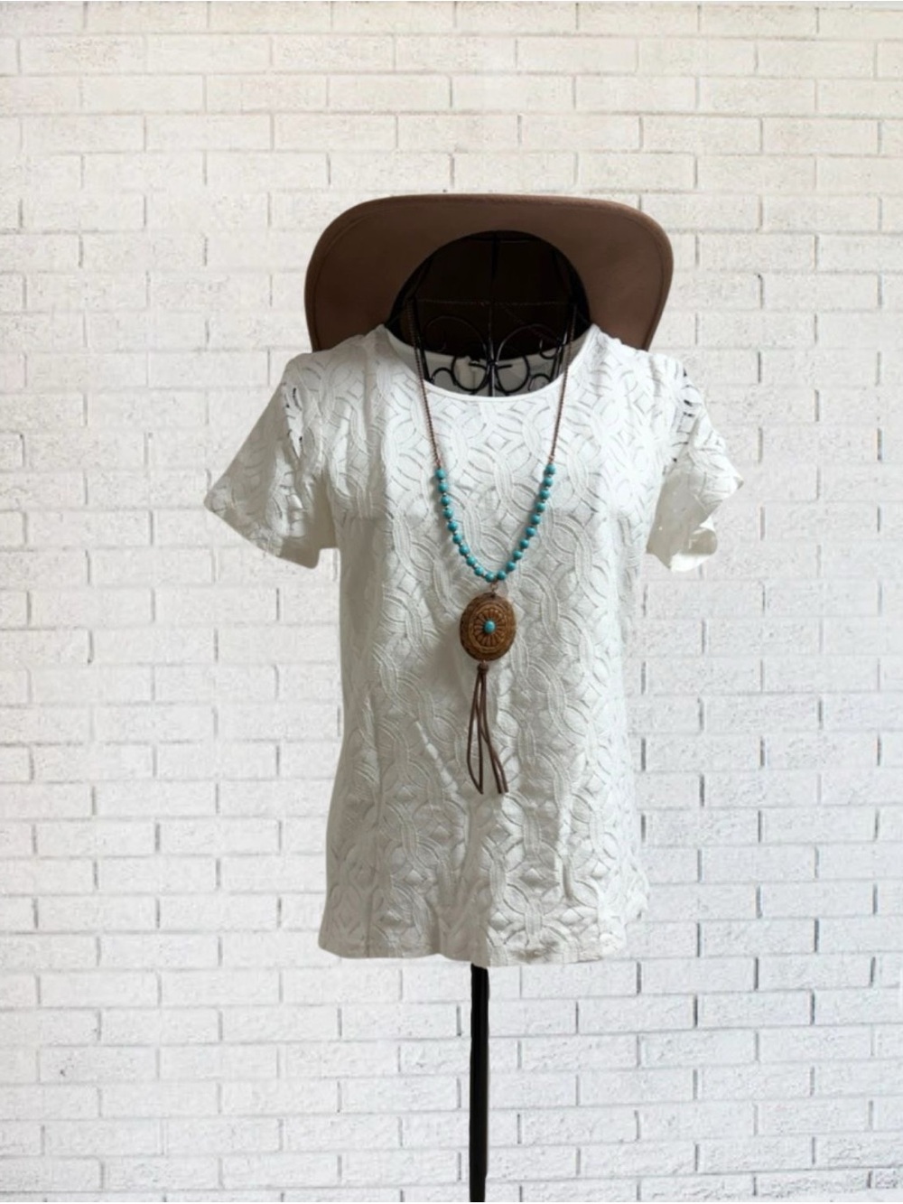 Women White Lace T-Shirt Top Size XS Petite Market & Spruce Sheer Boho Bohemian